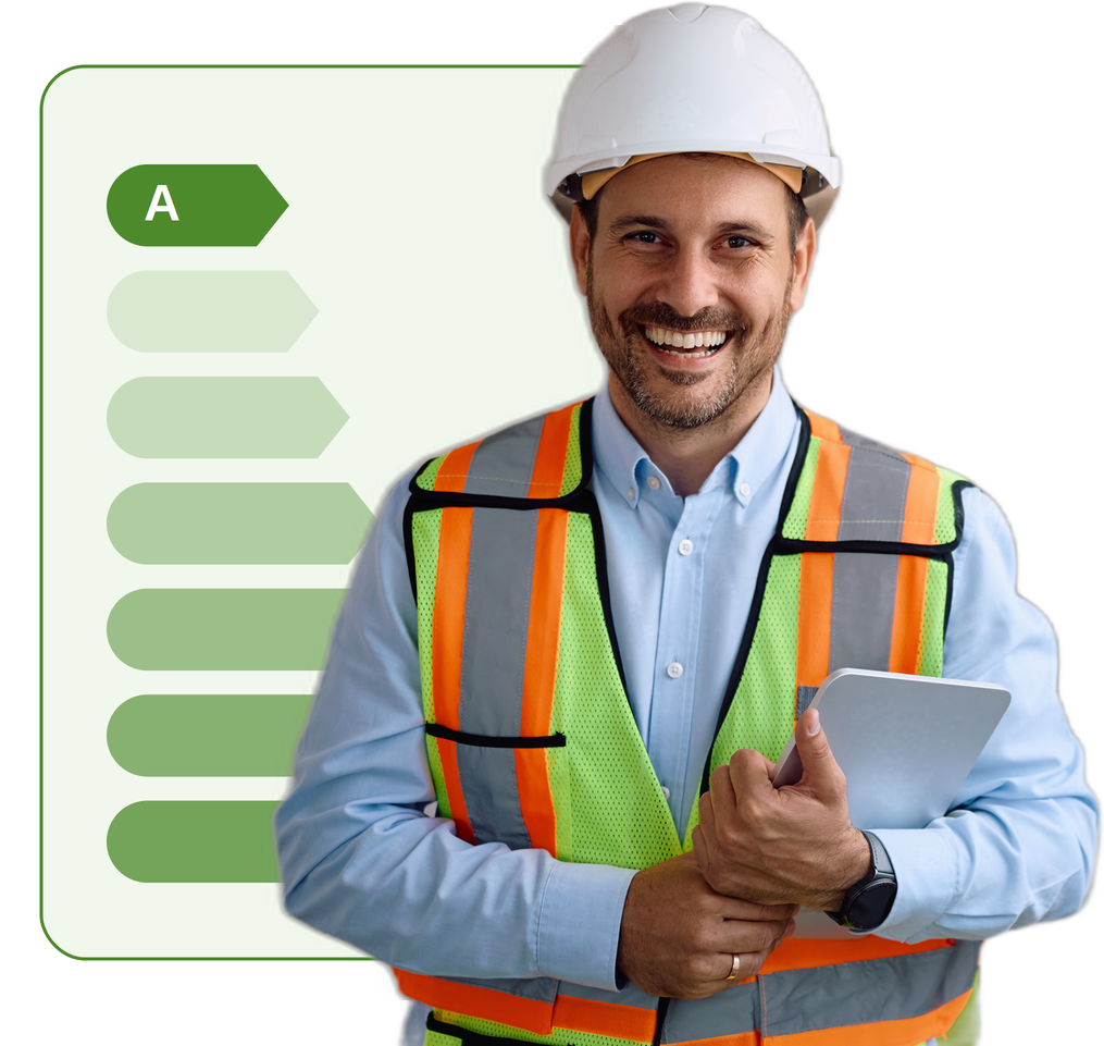 Diagnostiqueur immobilier certifié Green Etude avec une étiquette énergétique DPE